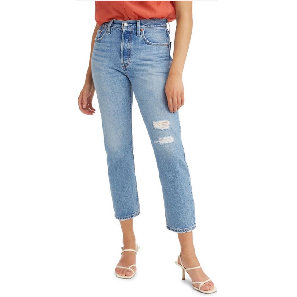 Levi's Luxor Reconstruction Wash 501 Distressed Crop Jeans Size 28 X 26